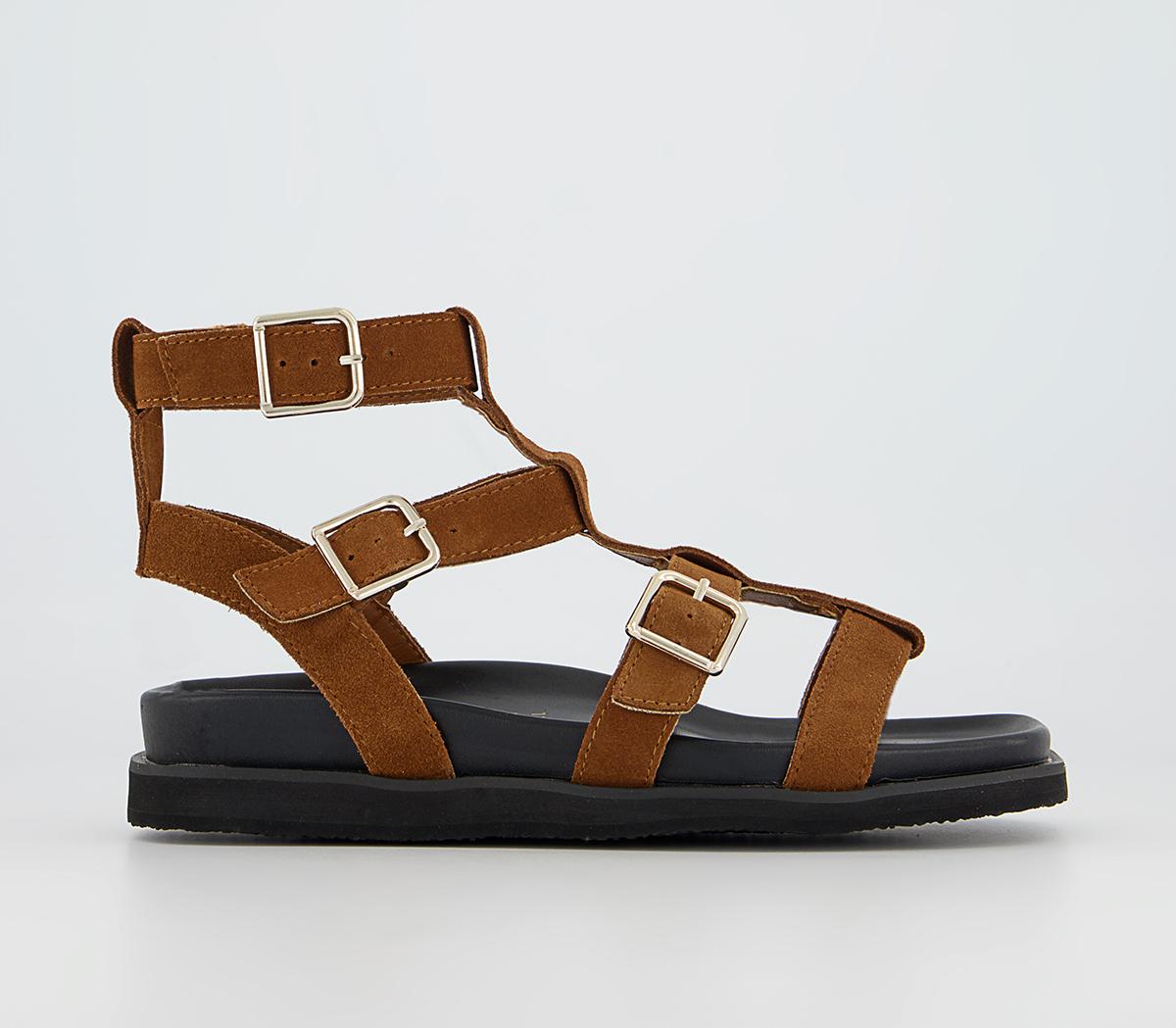 OfficeSancha Square Toe Gladiator Footbed SandalsTan Suede