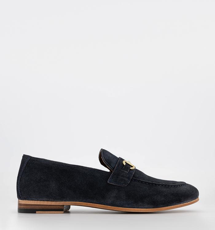 Walk London Terry Trim Loafers Navy Suede