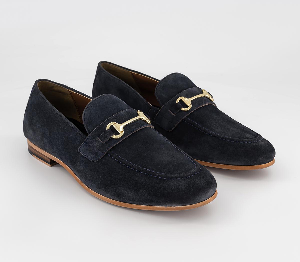 Walk London Terry Trim Loafers Navy Suede - Men’s Smart Shoes