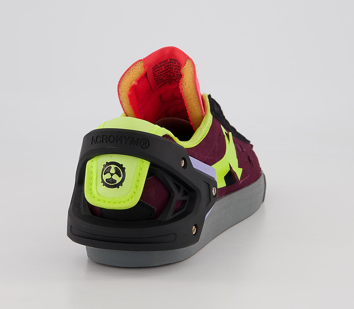 NikeBlazer Low Acronym Trainers Night Maroon Lemon Venom Black