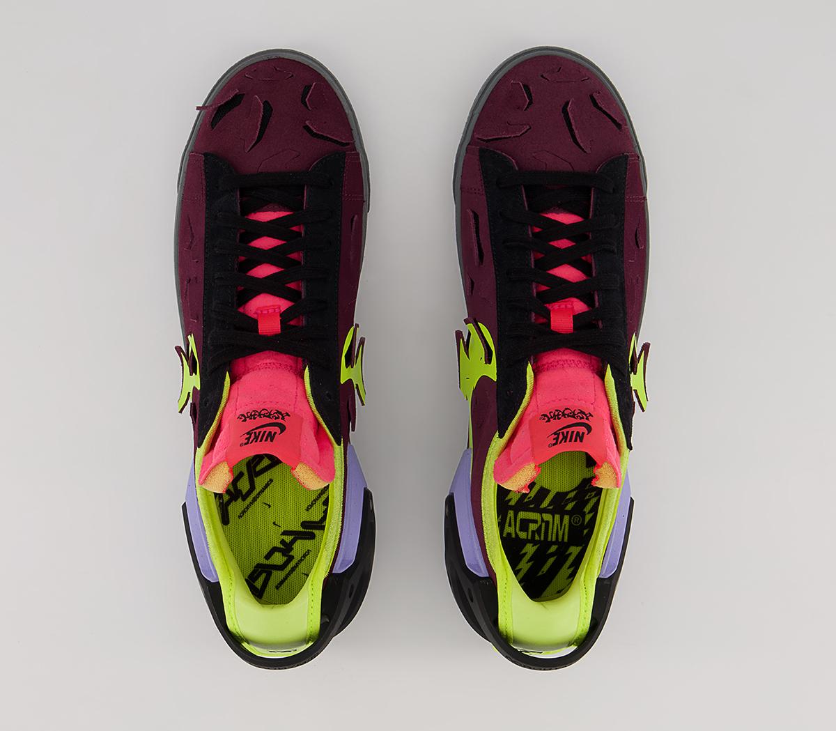 NikeBlazer Low Acronym Trainers Night Maroon Lemon Venom Black