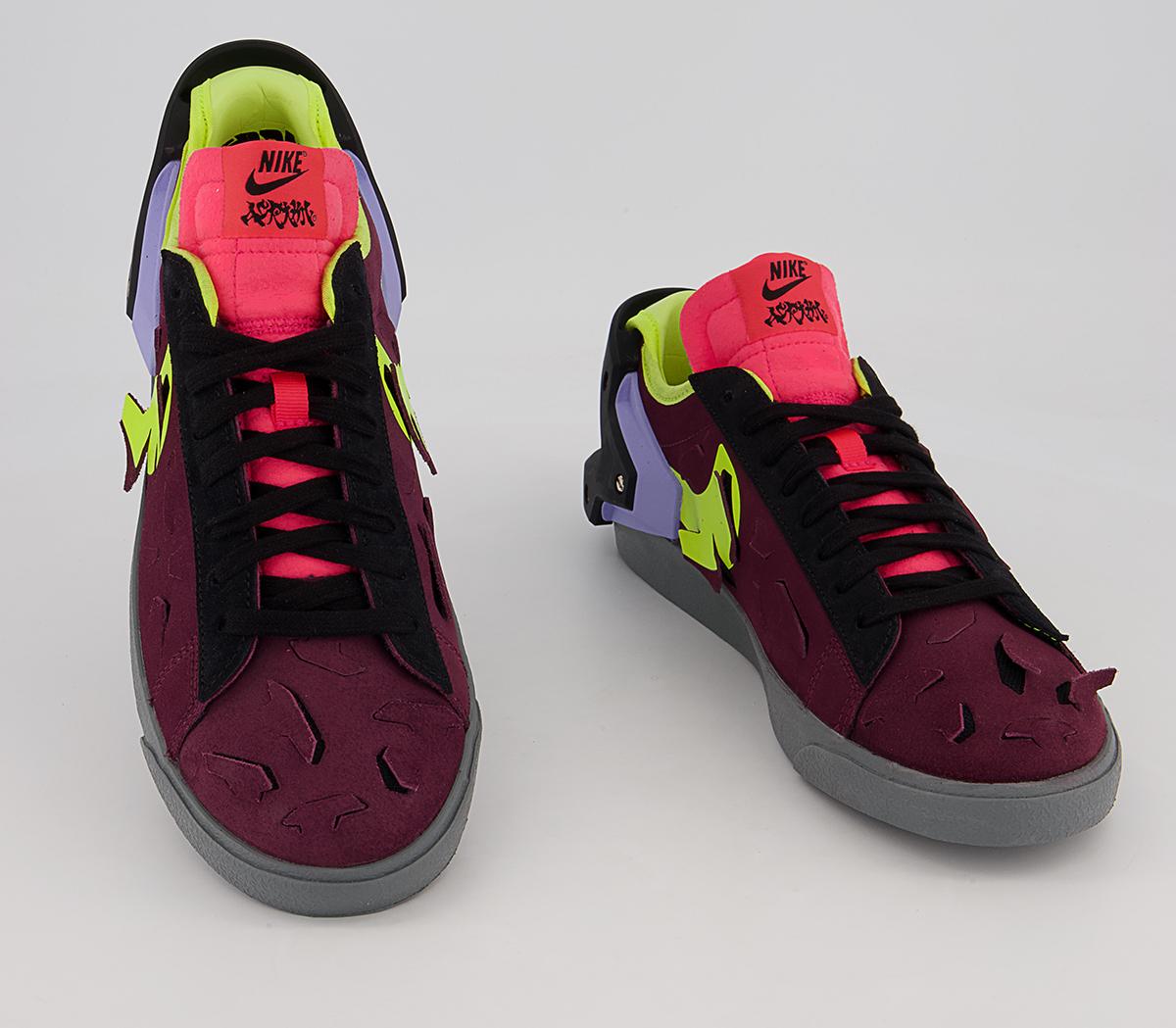 NikeBlazer Low Acronym Trainers Night Maroon Lemon Venom Black