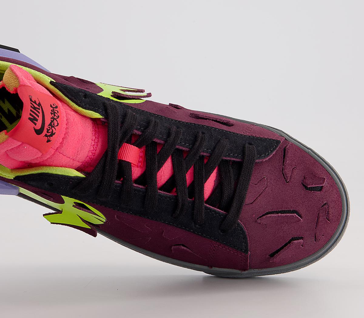 NikeBlazer Low Acronym Trainers Night Maroon Lemon Venom Black