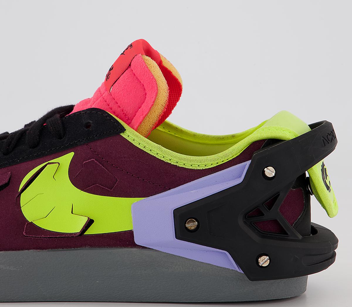 NikeBlazer Low Acronym Trainers Night Maroon Lemon Venom Black