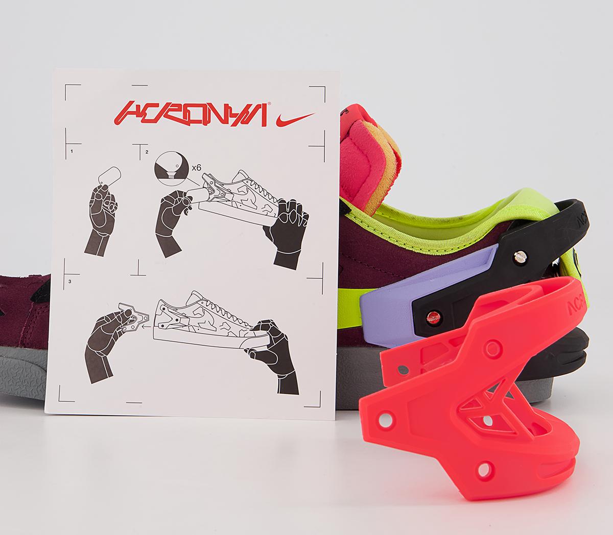 NikeBlazer Low Acronym Trainers Night Maroon Lemon Venom Black