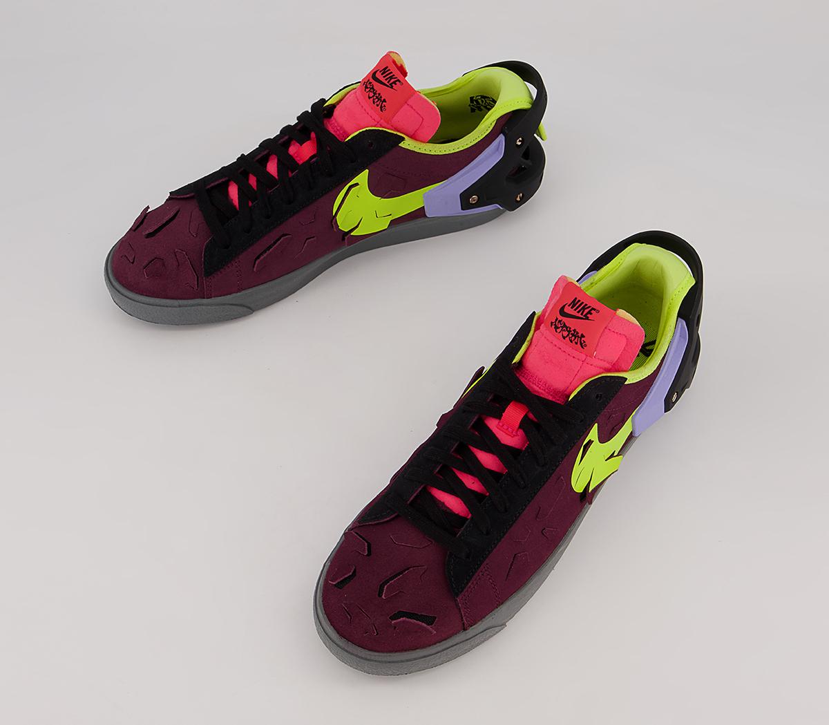 NikeBlazer Low Acronym Trainers Night Maroon Lemon Venom Black
