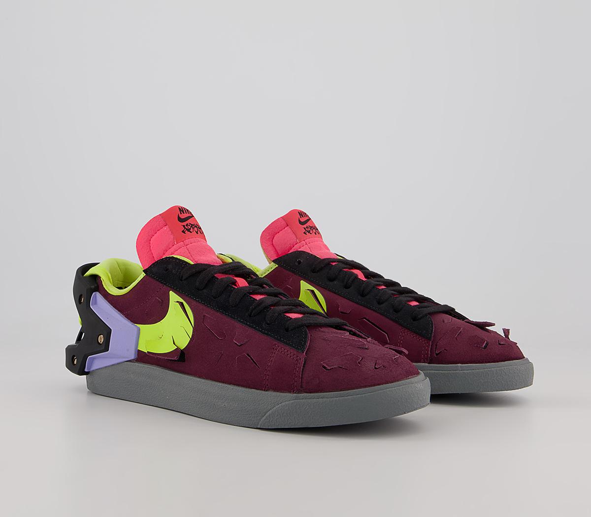 NikeBlazer Low Acronym Trainers Night Maroon Lemon Venom Black