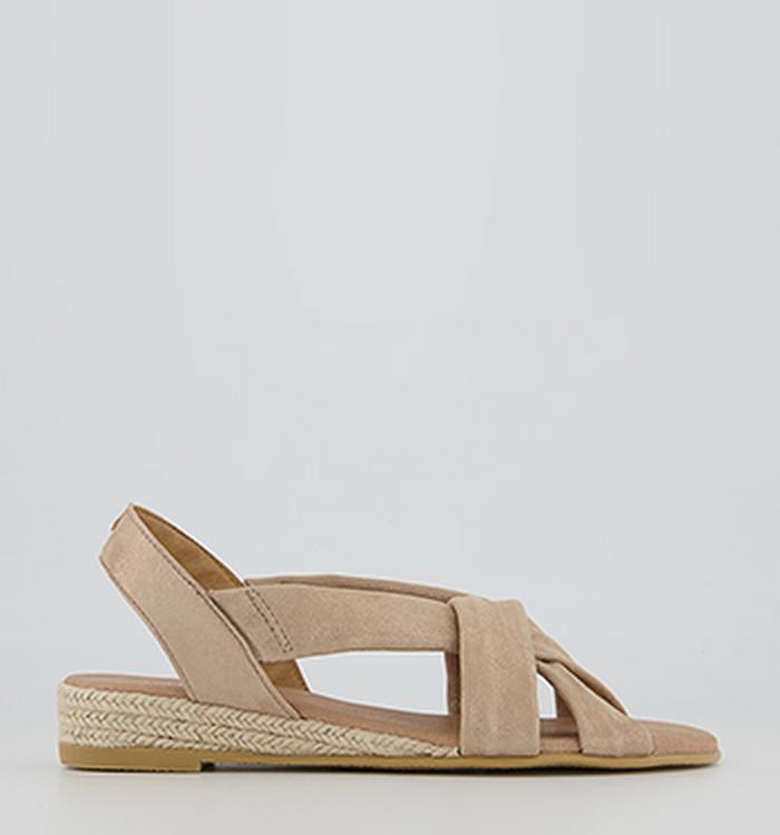 Office Hellie Cross Espadrille Wedge Sandals Gold Shimmer Leather