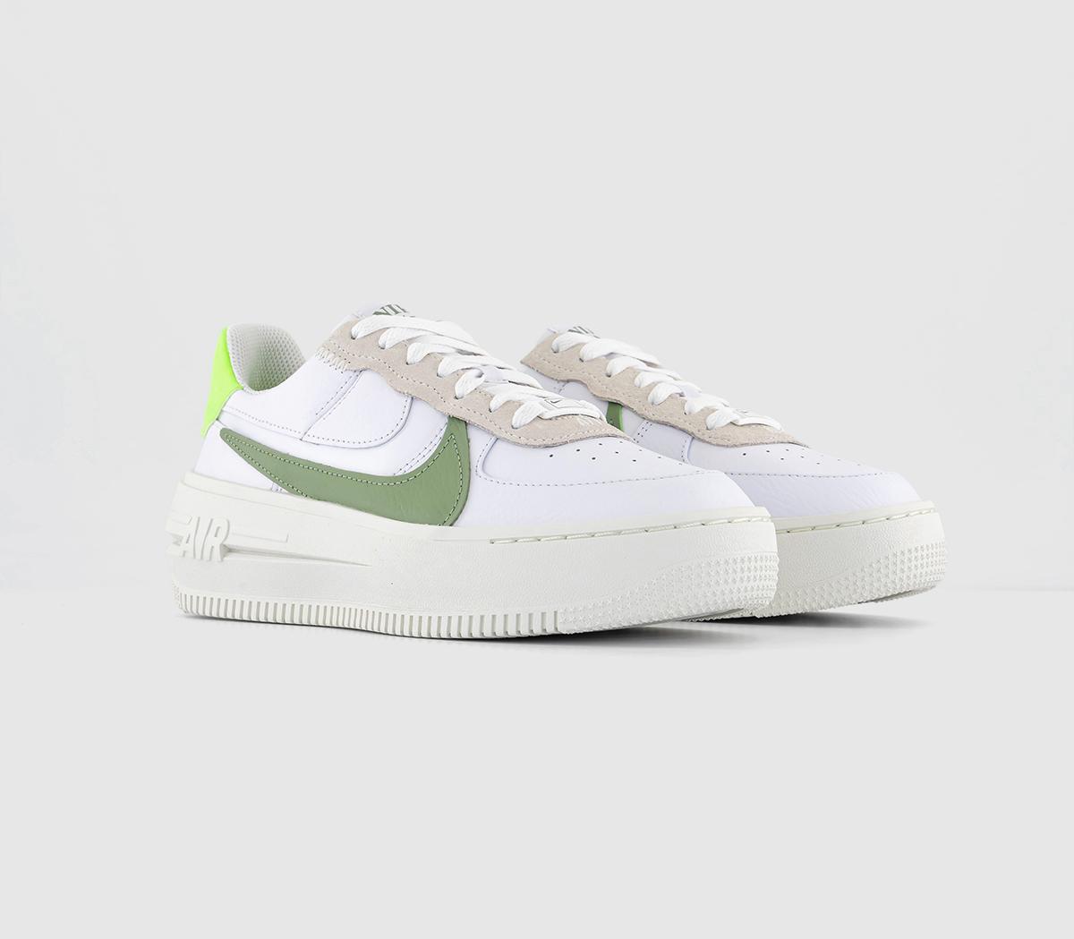 Nike Womens Air Force 1 Plt. af. orm Trainers White Oil Green Sail Volt, 4
