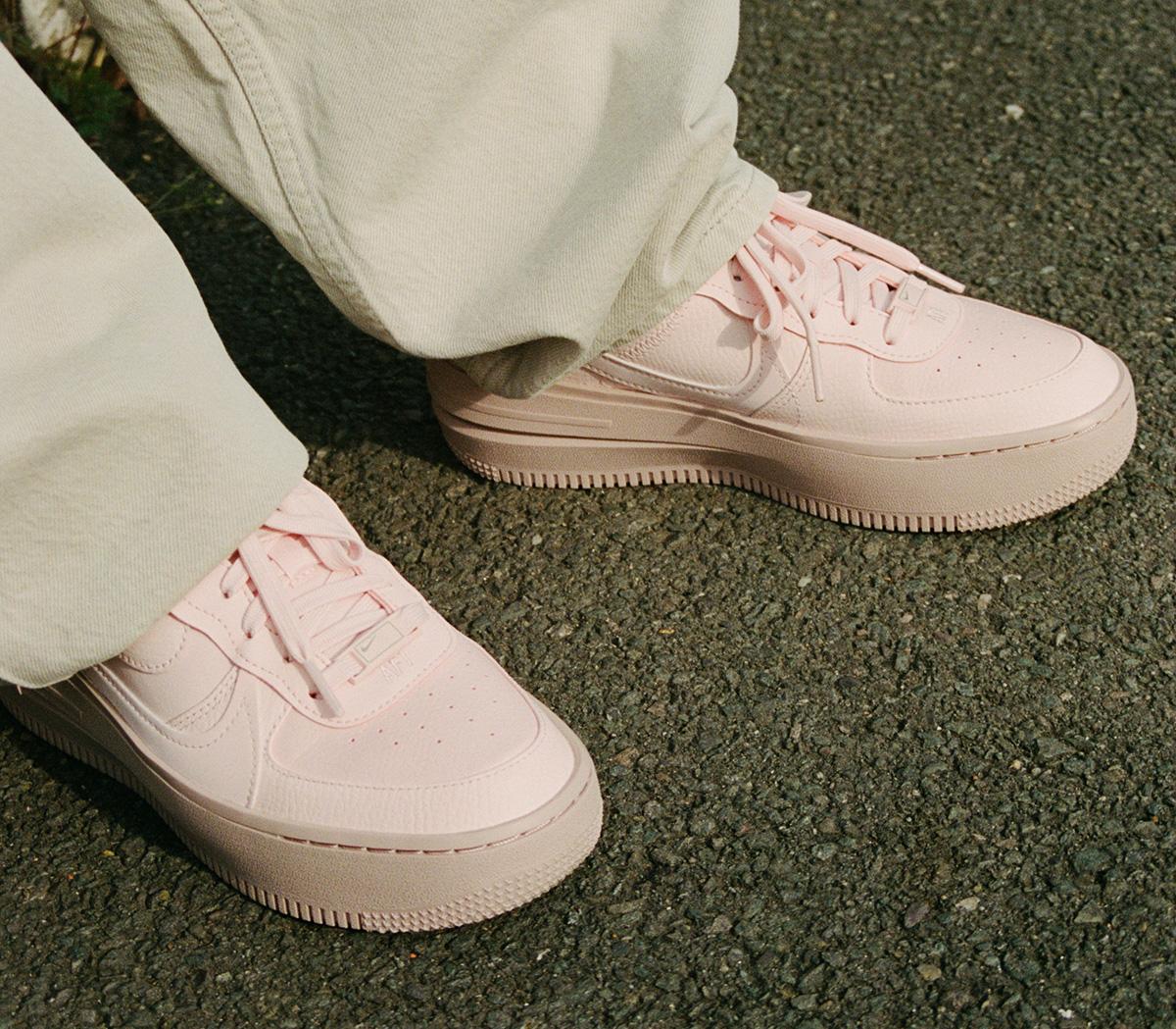 pink and white platform air force 1