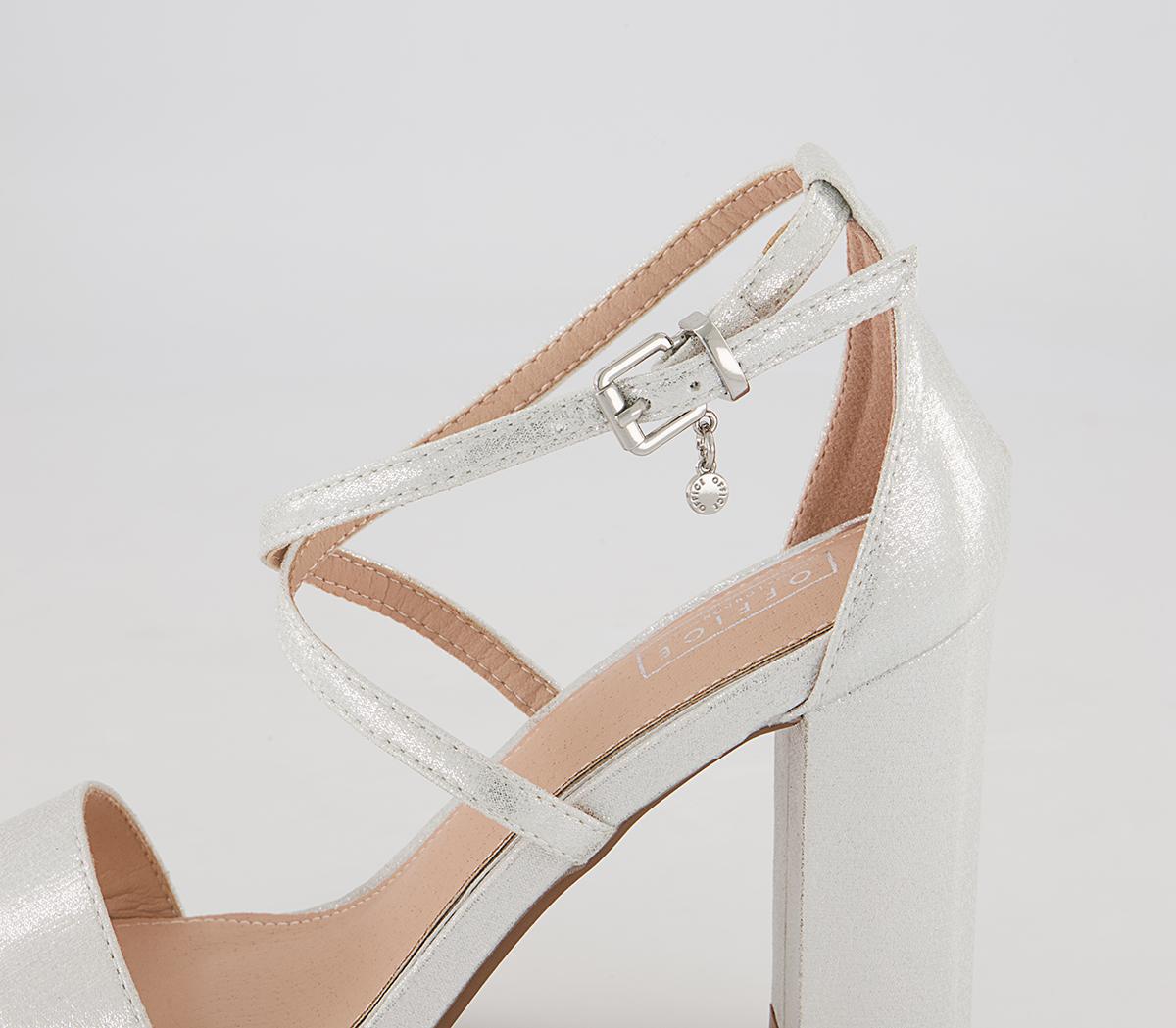 Office Hollander Cross Strap Block Heeled Sandals Office Hollander Cross Strap Block Heeled Sandals Silver