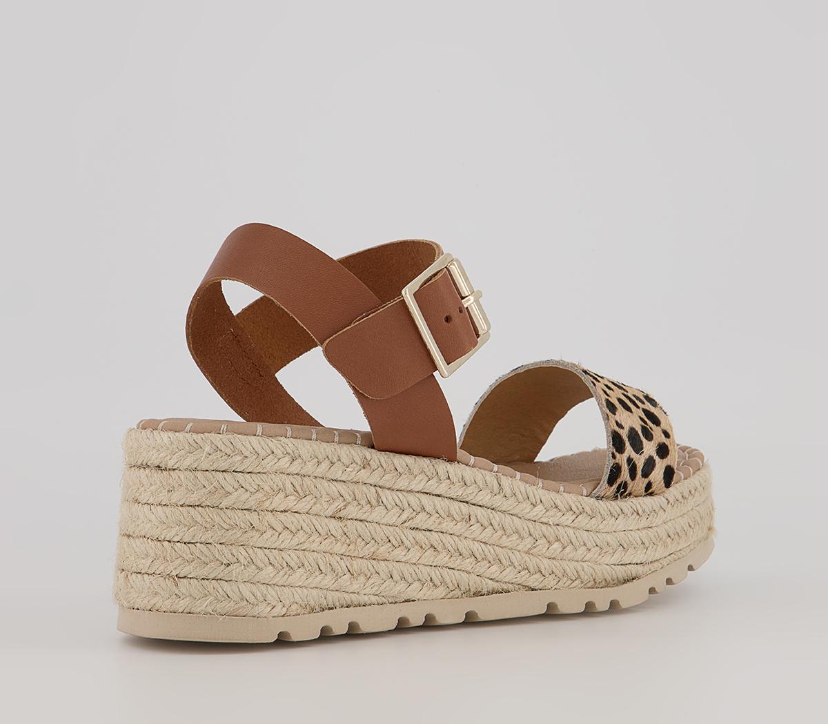 OFFICE Mingle Espadrille Wedges OFFICE Mingle Espadrille Wedges Tan Leather Leopard Mix