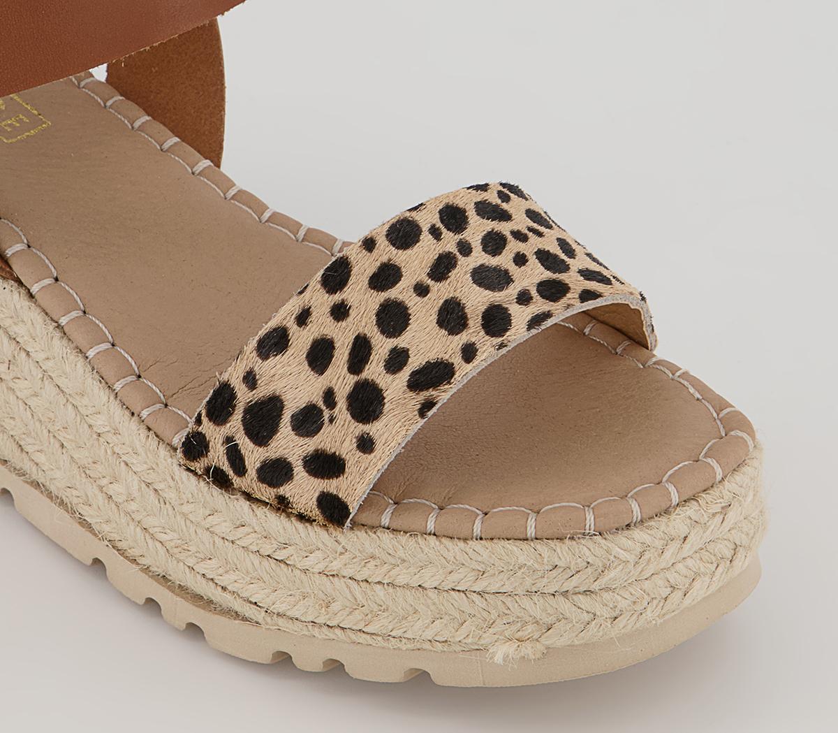 OFFICE Mingle Espadrille Wedges OFFICE Mingle Espadrille Wedges Tan Leather Leopard Mix