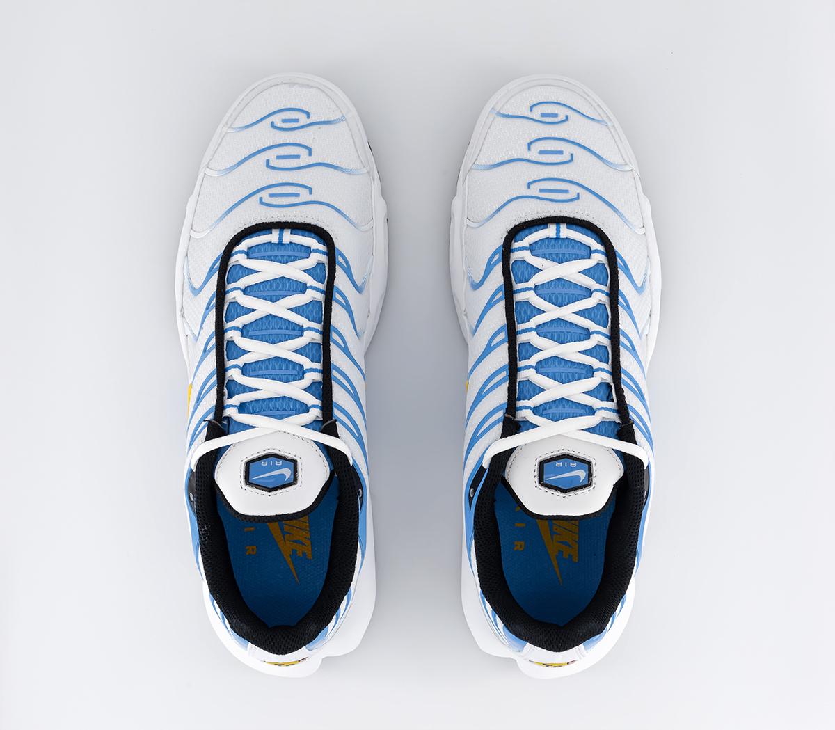 white blue and gold air max