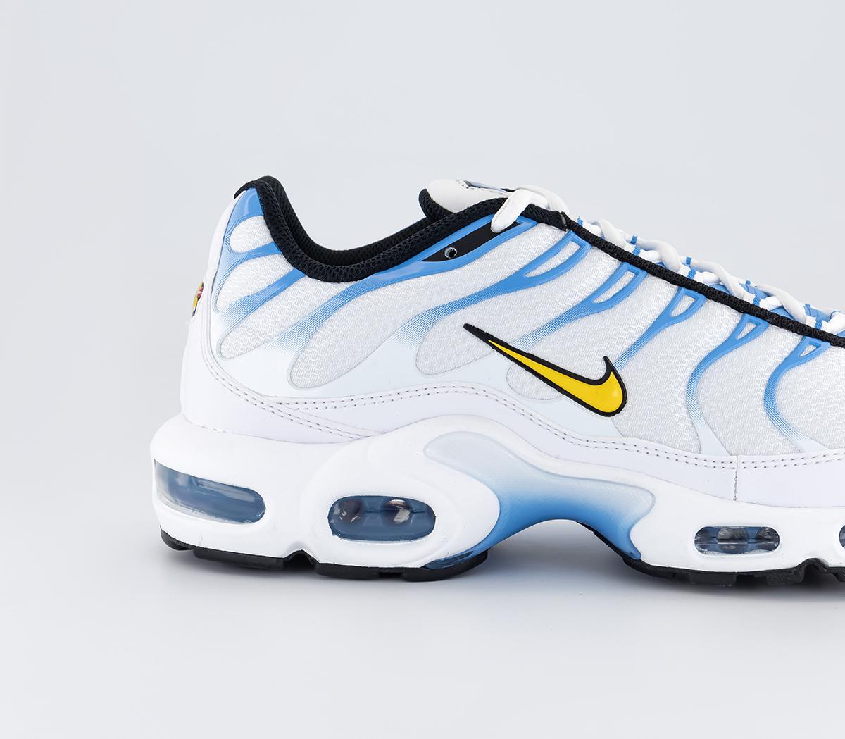 NikeAir Max Plus TraniersWhite University Gold Blue