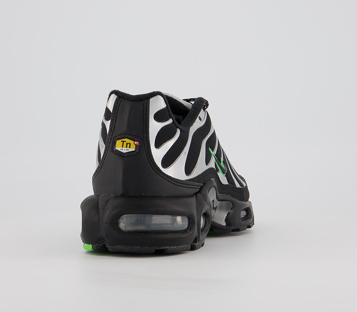 Nike Air Max Plus Trainers Nike Air Max Plus Trainers Black Black Green Strike Metallic Silver