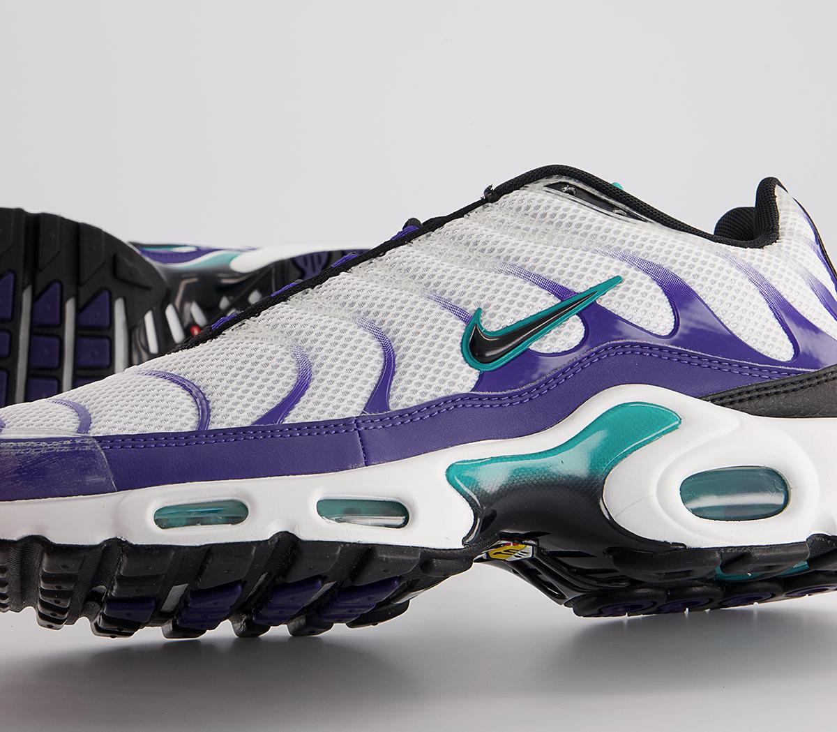Nike Air Max Plus Trainers Nike Air Max Plus Trainers White Black Grape Ice New Emerald