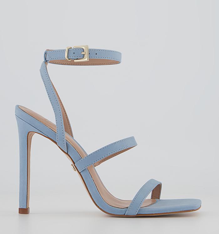 Office Hummingbird Three Strap Sandals Pale Blue Leather