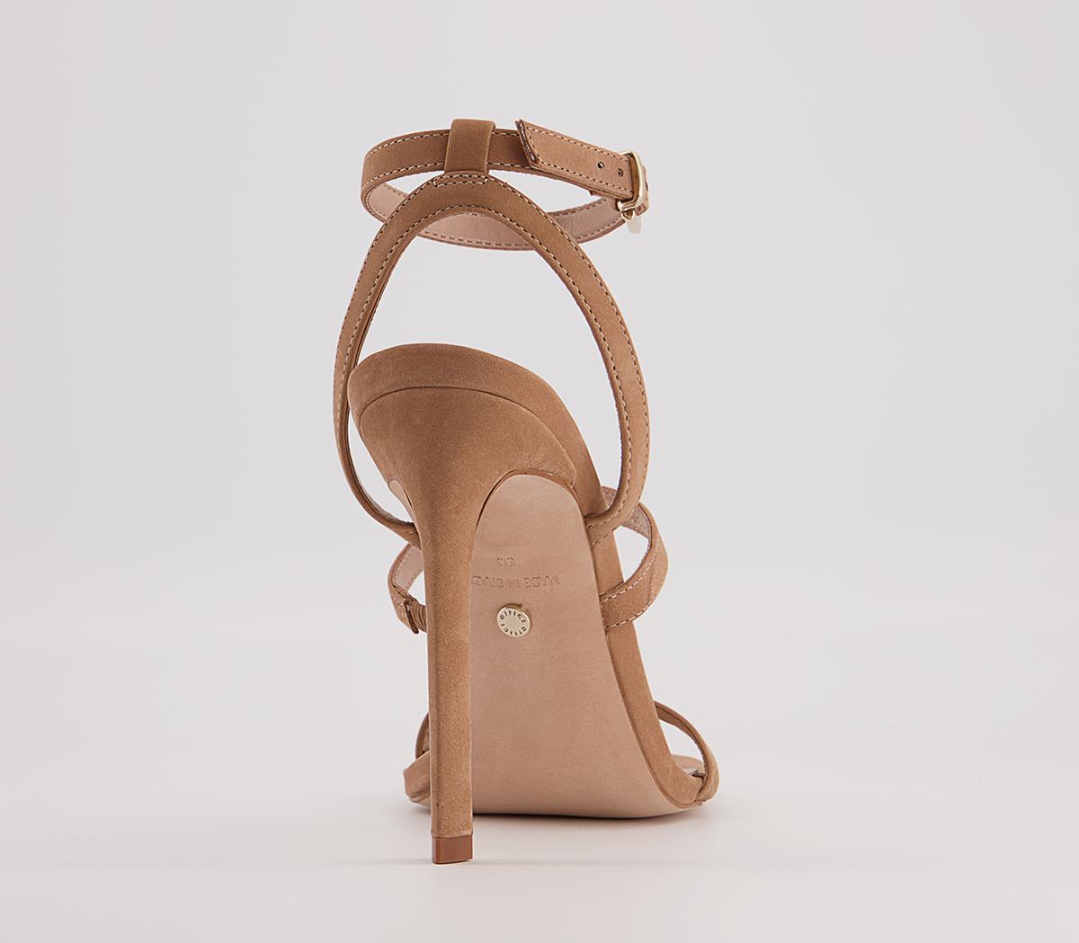 OFFICEHummingbird Three Strap Square Toe Stiletto Heeled Sandals OFFICEHummingbird Three Strap Square Toe Stiletto Heeled SandalsBeige Nubuck