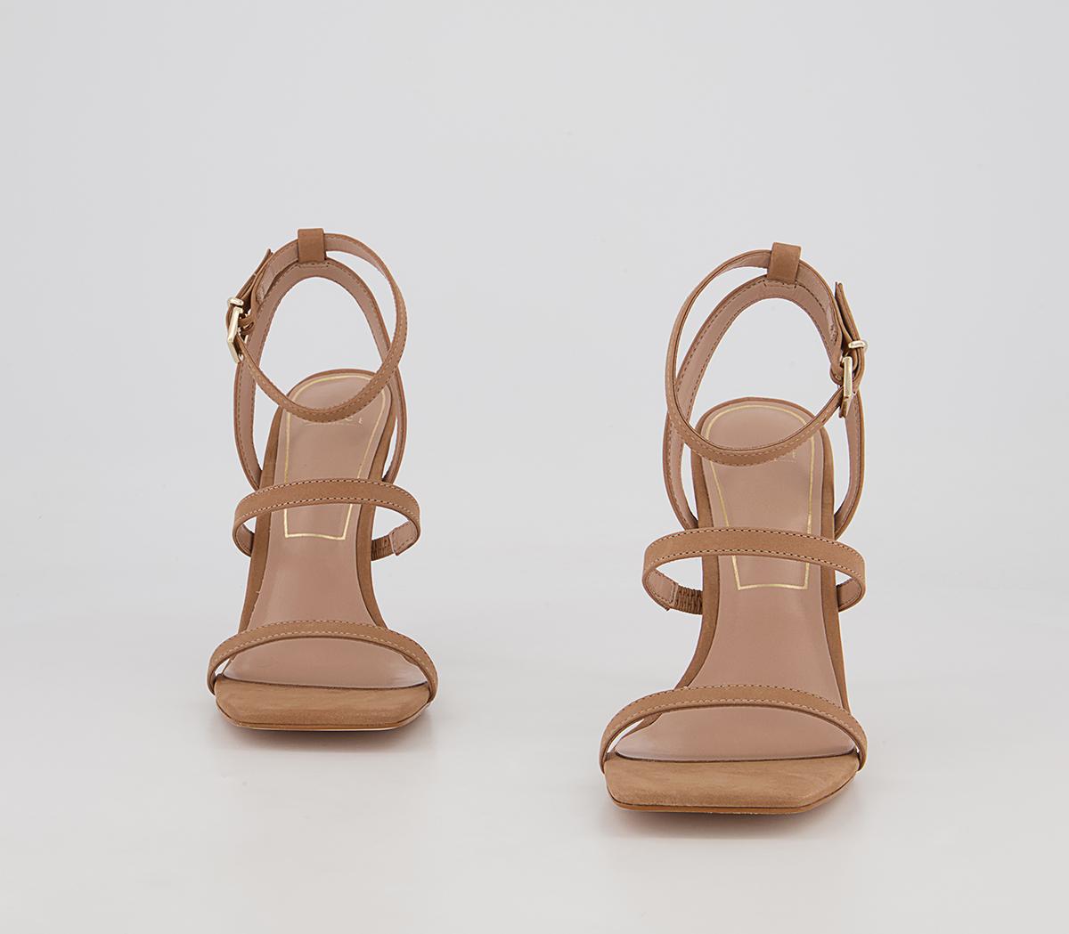 OFFICEHummingbird Three Strap Square Toe Stiletto Heeled Sandals OFFICEHummingbird Three Strap Square Toe Stiletto Heeled SandalsBeige Nubuck
