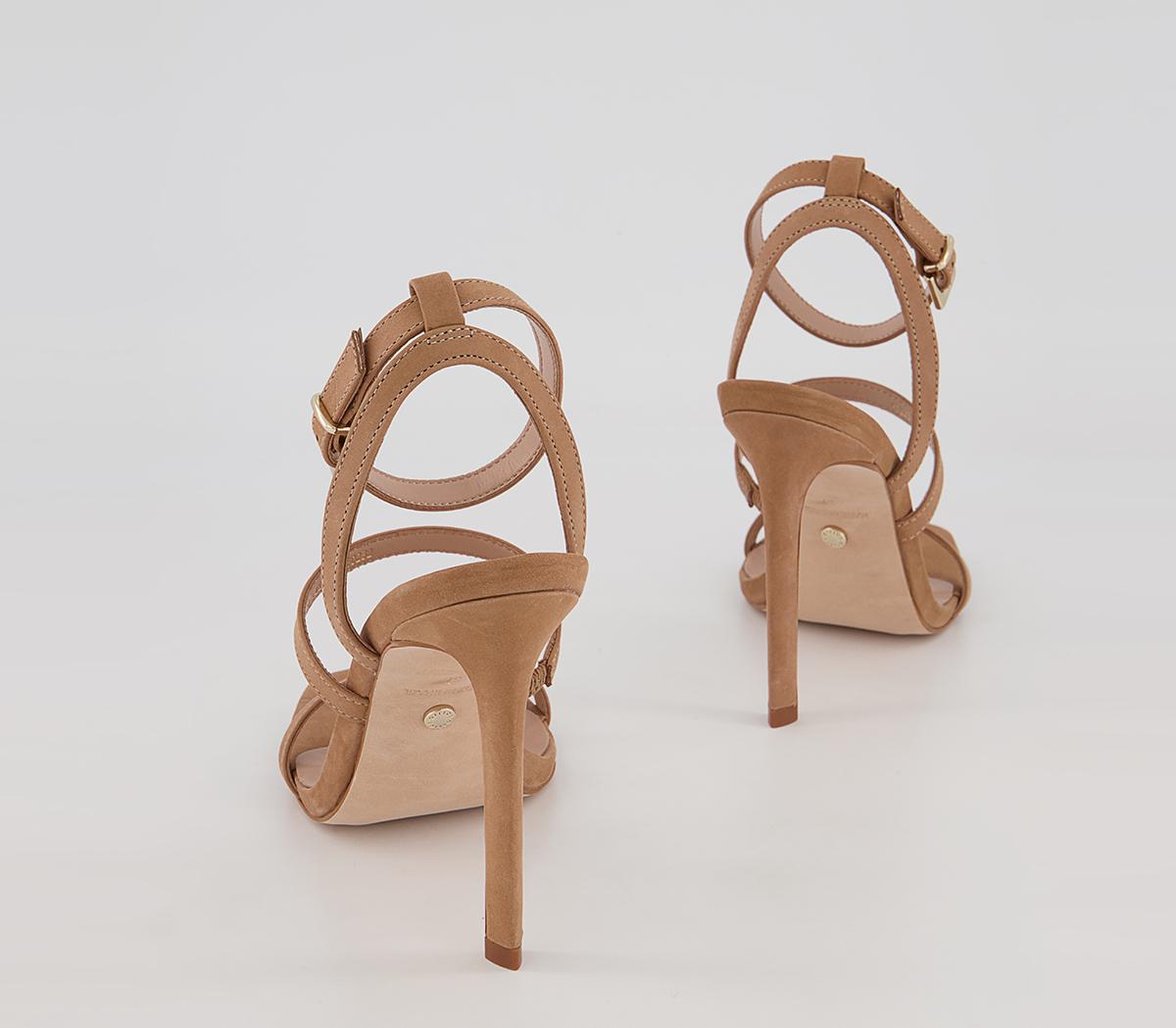 OFFICEHummingbird Three Strap Square Toe Stiletto Heeled Sandals OFFICEHummingbird Three Strap Square Toe Stiletto Heeled SandalsBeige Nubuck