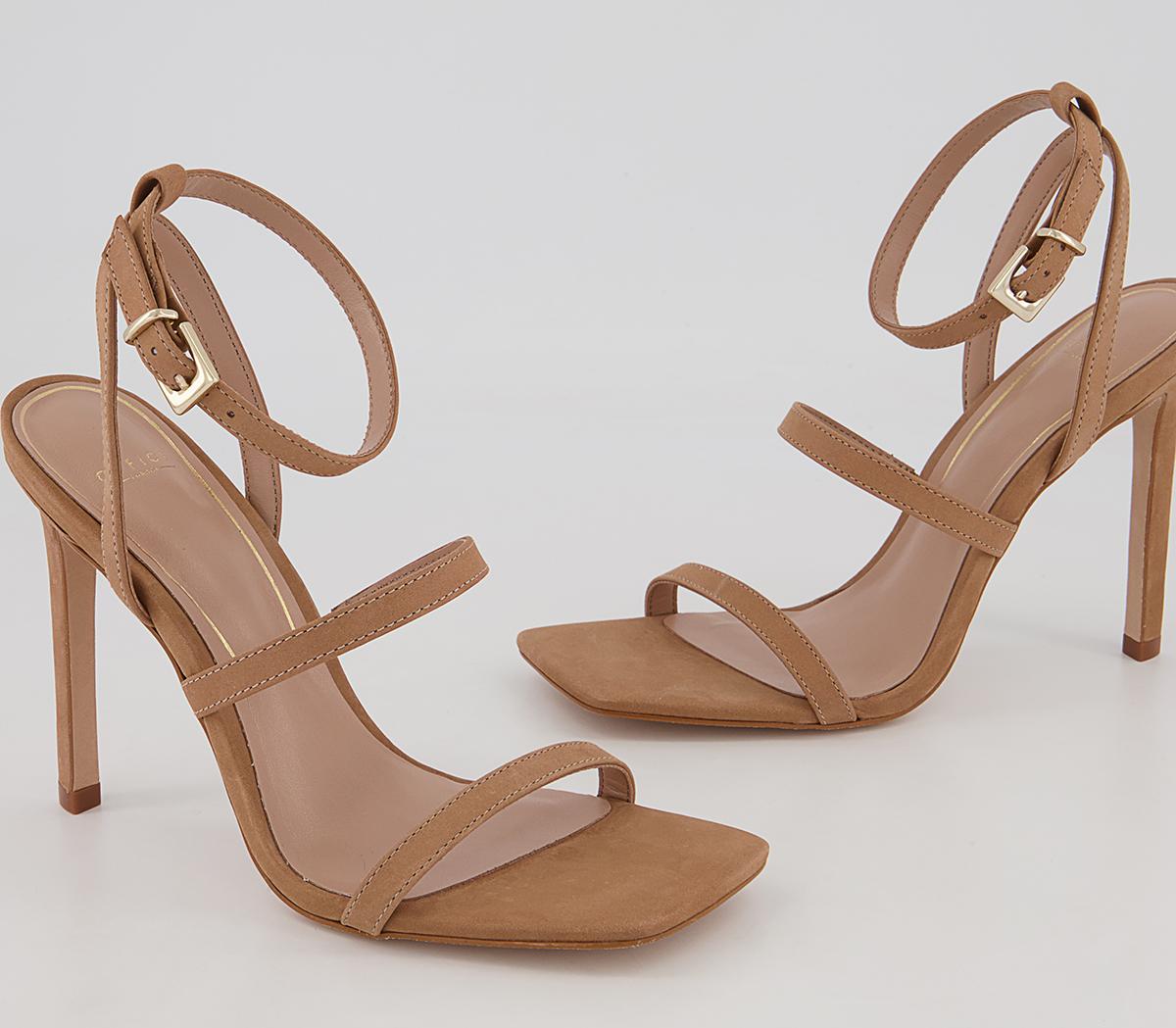 OFFICEHummingbird Three Strap Square Toe Stiletto Heeled Sandals OFFICEHummingbird Three Strap Square Toe Stiletto Heeled SandalsBeige Nubuck