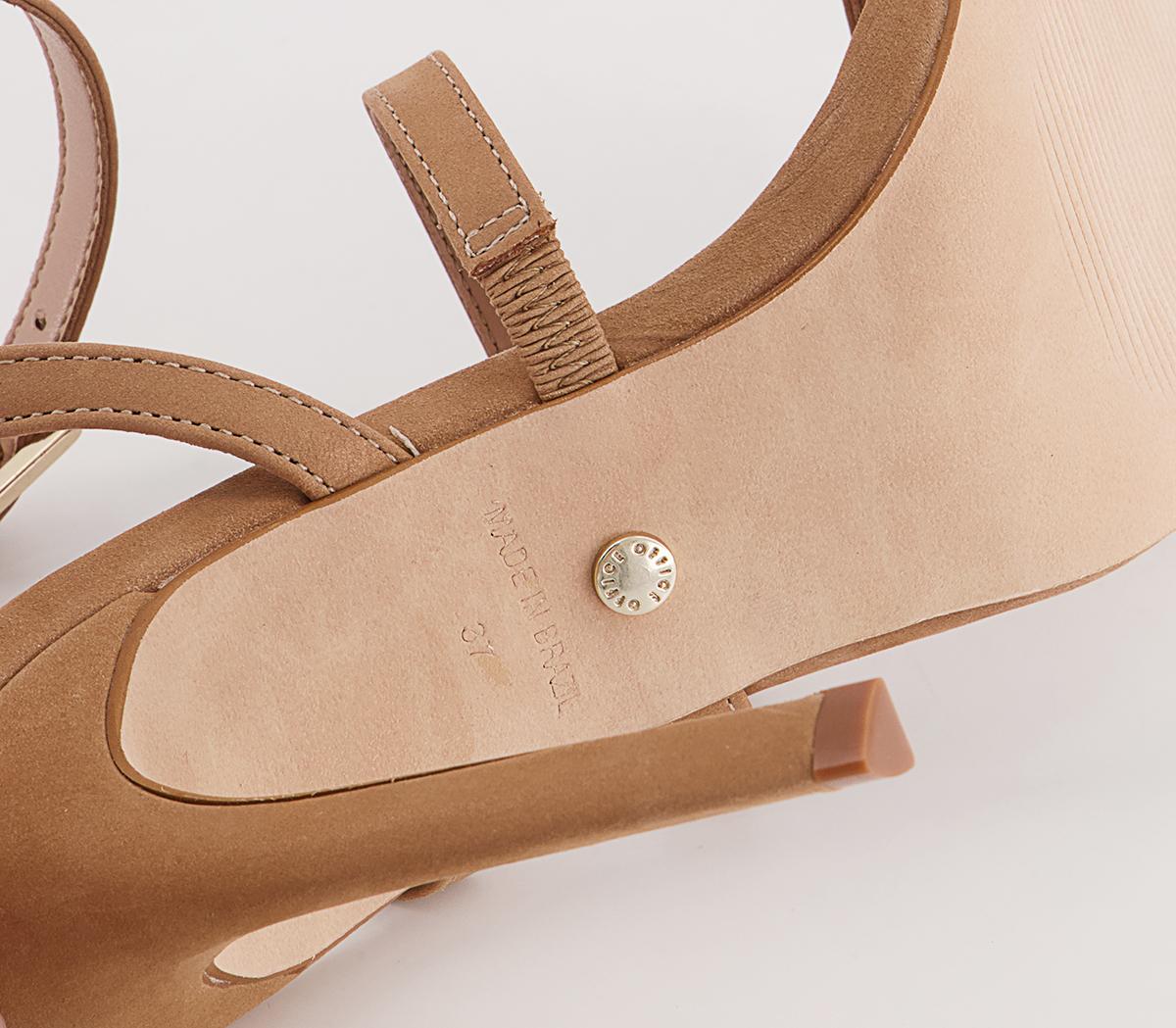 OFFICEHummingbird Three Strap Square Toe Stiletto Heeled Sandals OFFICEHummingbird Three Strap Square Toe Stiletto Heeled SandalsBeige Nubuck