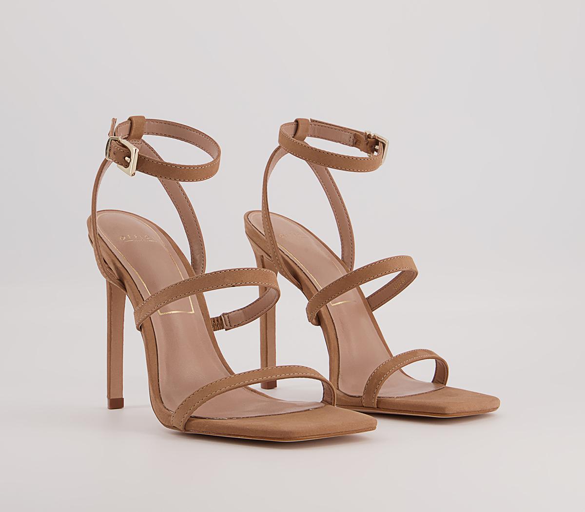 OFFICEHummingbird Three Strap Square Toe Stiletto Heeled Sandals OFFICEHummingbird Three Strap Square Toe Stiletto Heeled SandalsBeige Nubuck