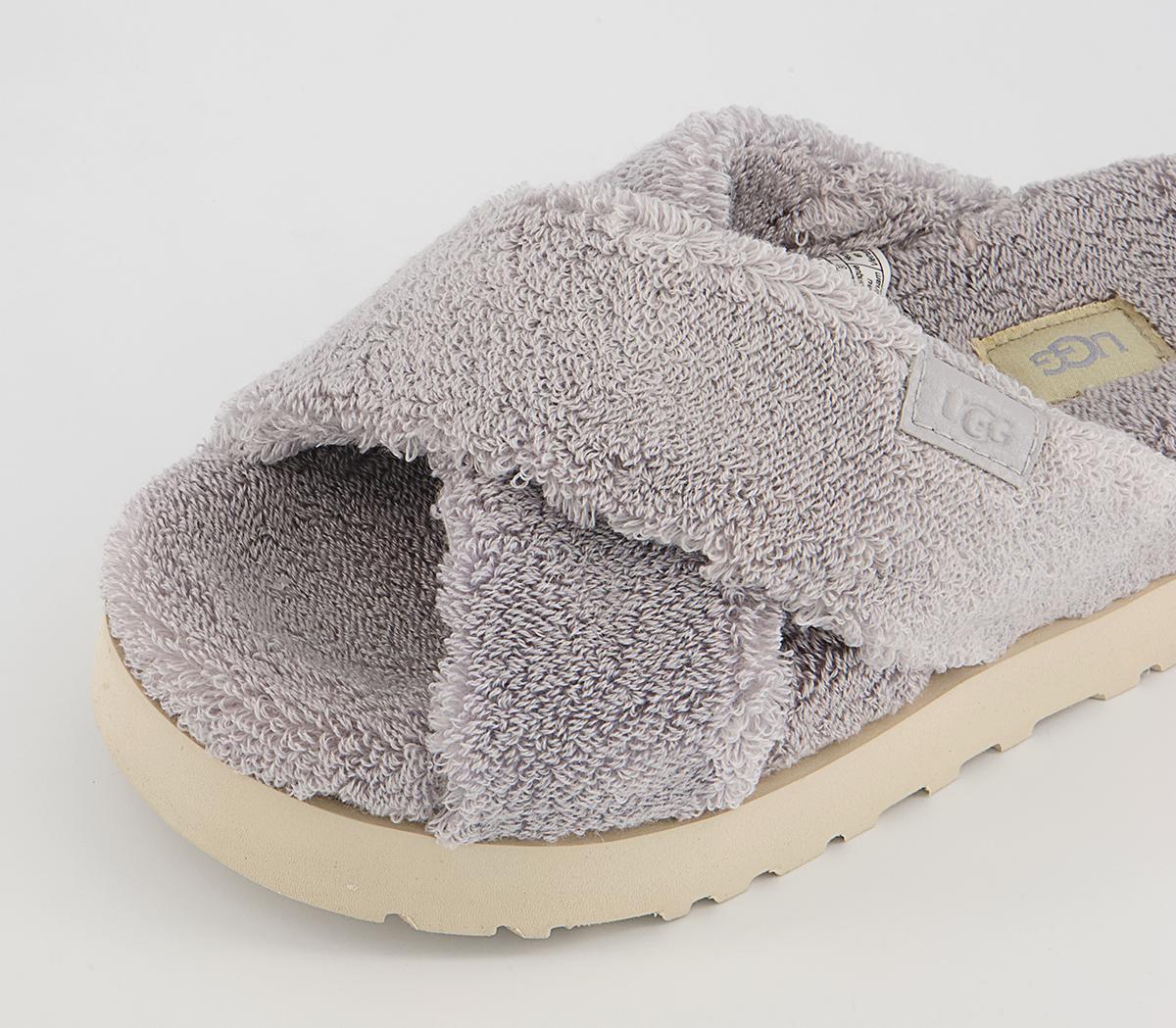 UGG Fuzz Sugar Terry Cross Slides UGG Fuzz Sugar Terry Cross Slides Metal Grey