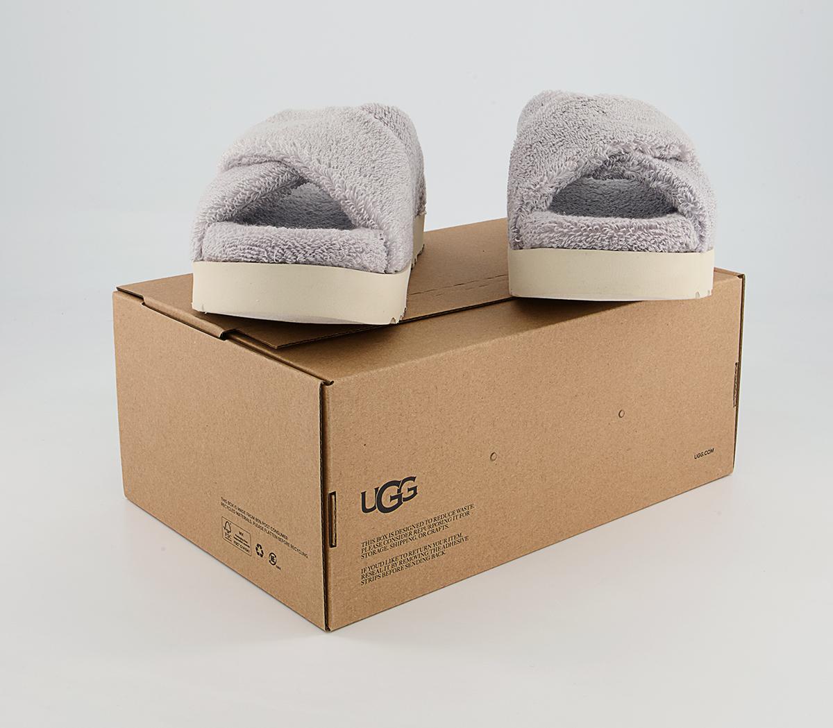 UGG Fuzz Sugar Terry Cross Slides UGG Fuzz Sugar Terry Cross Slides Metal Grey