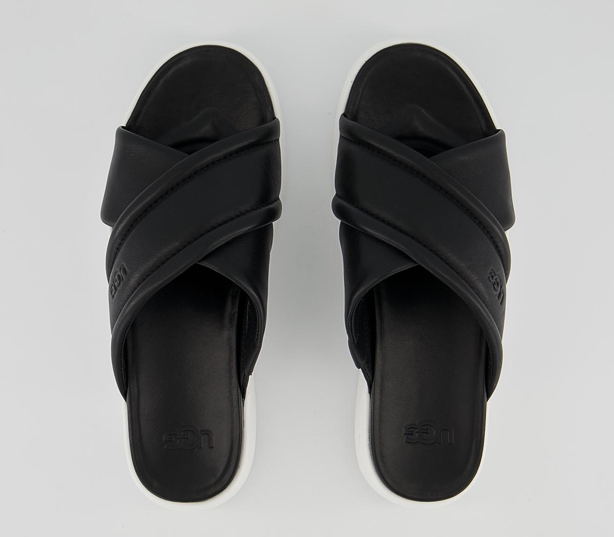 UGG Zayne Crossband Slides Black Leather - Women’s Sandals