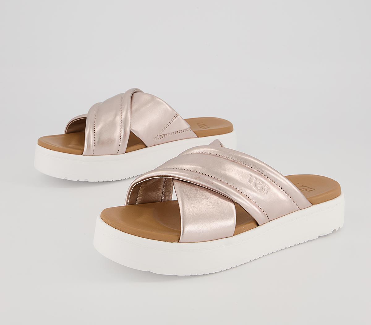 UGG Zayne Crossband Slides Rose Gold Metallic - Women’s Sandals