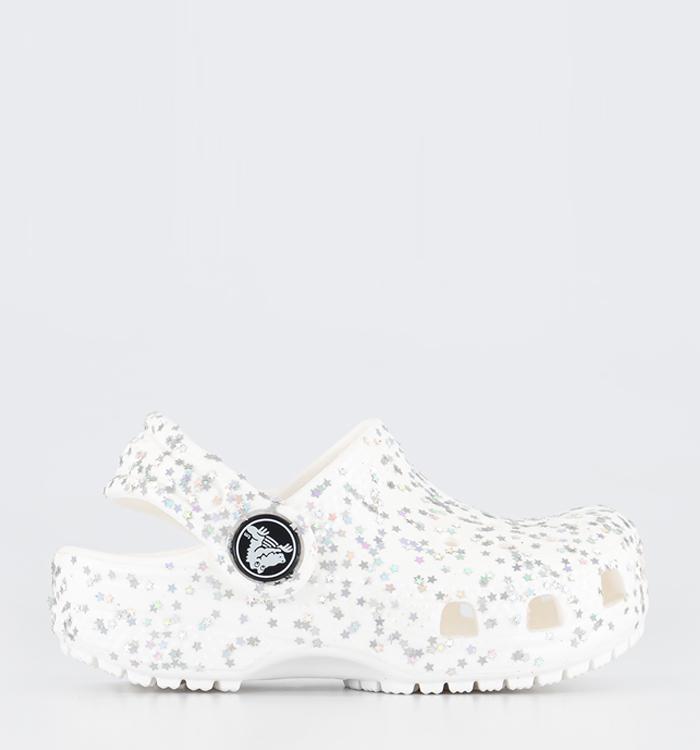 Crocs Classic Toddler Clogs Starry Glitter White