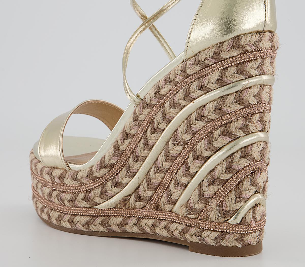 gold tie up espadrille wedges