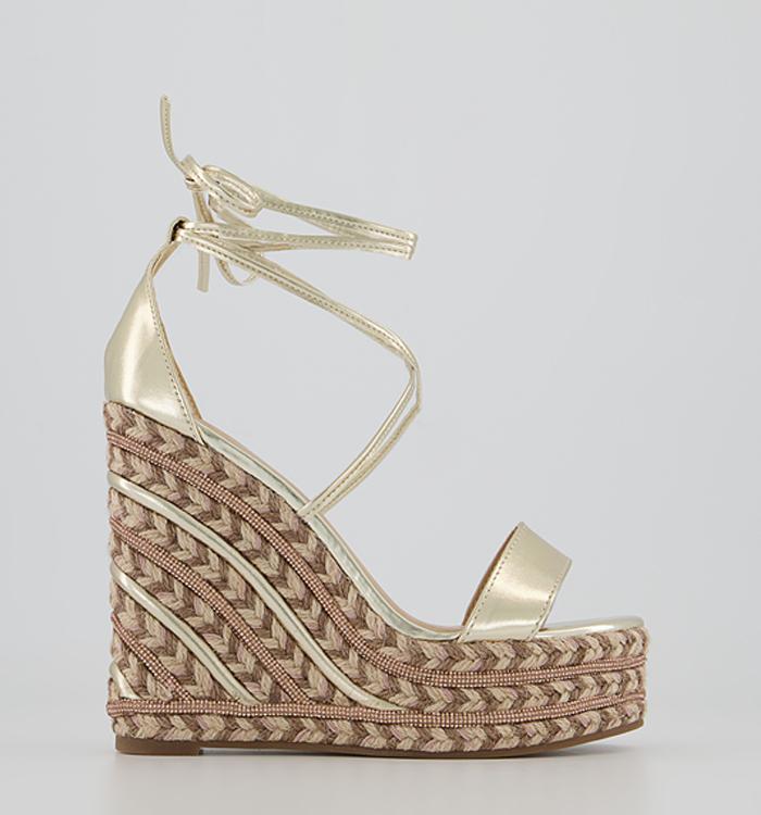 Office Hon Tie Up Espadrille Wedges Gold