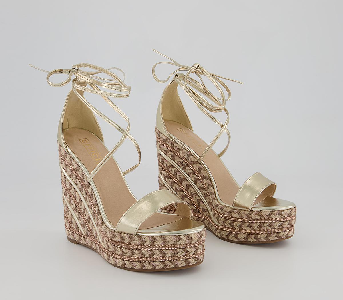 gold tie up espadrille wedges