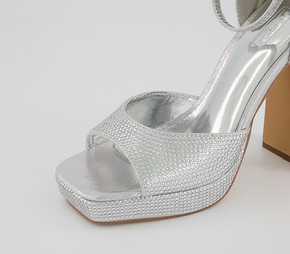 OFFICEHiring Embellished Peep Toe Platform HeelsSilver