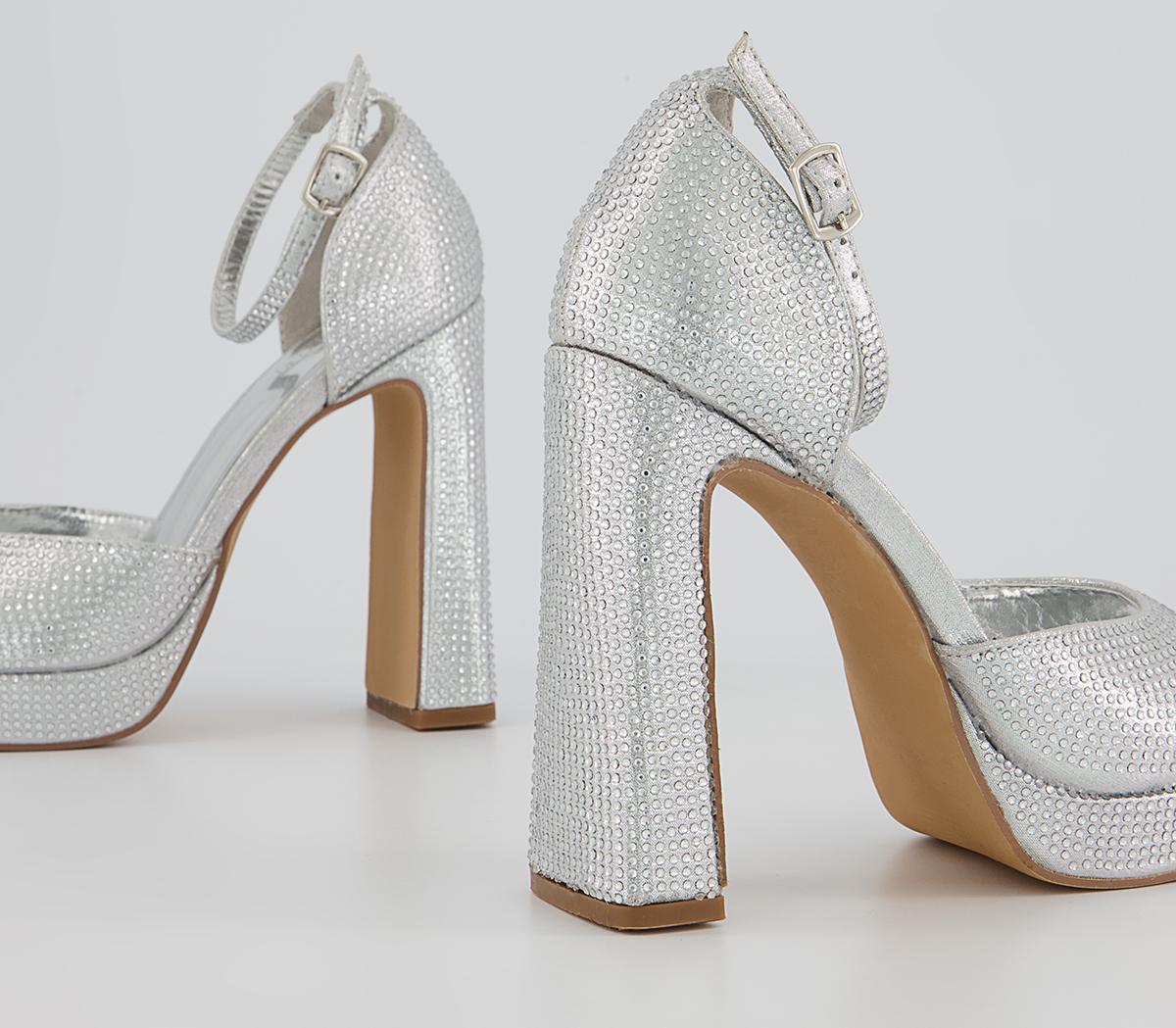 OFFICEHiring Embellished Peep Toe Platform HeelsSilver