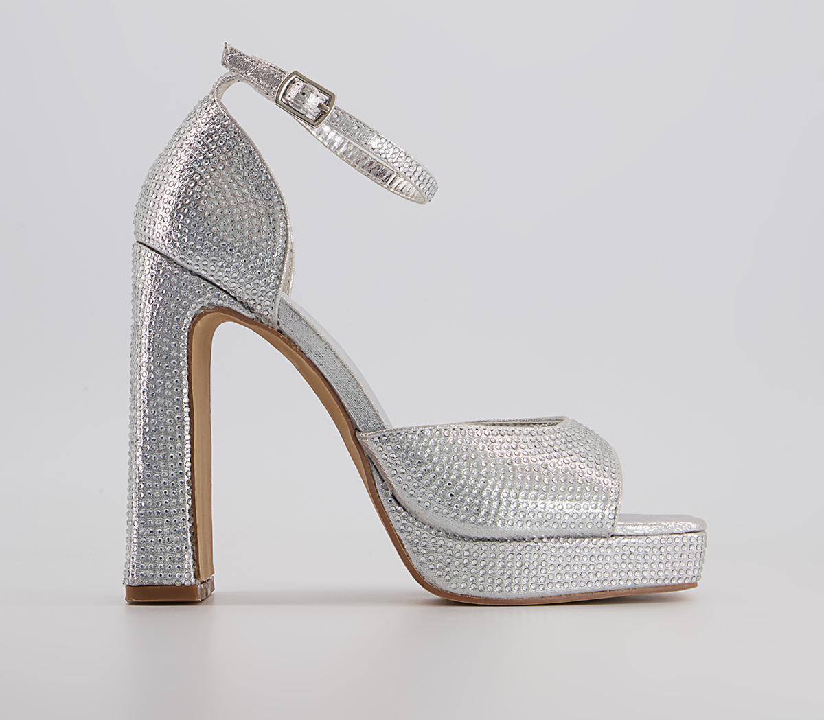 Silver peep toe platform heels Clearance
