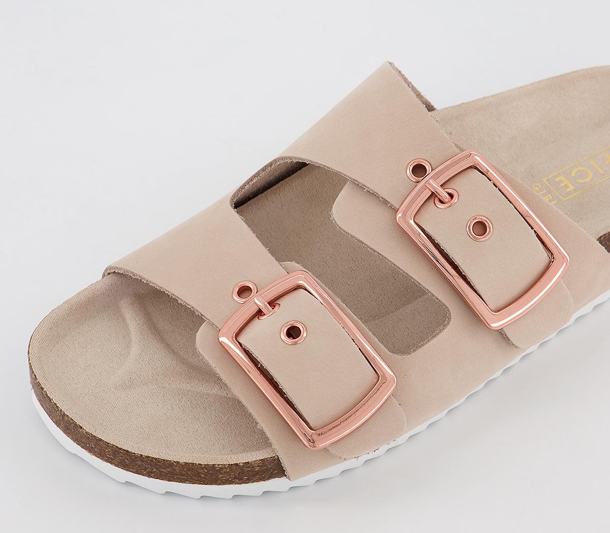 OFFICE Say it Double Buckle Cork Footbeds Beige Nubuck Women’s Sandals