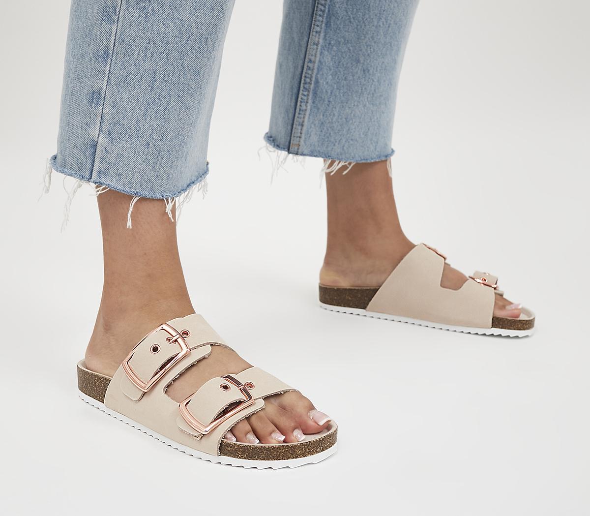 Double buckle cork sales footbed slide sandal