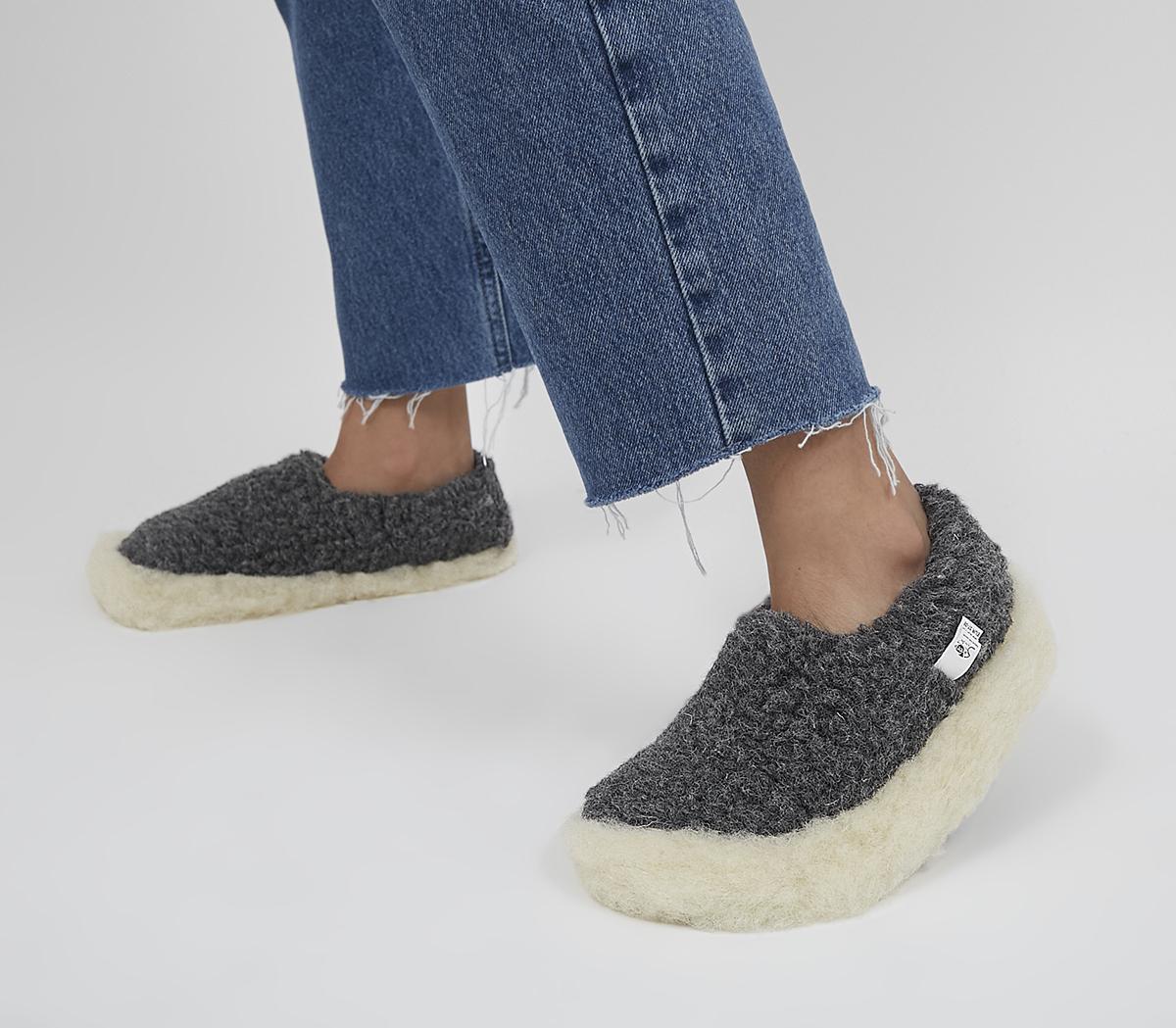 Yoko Wool Yoko Wool Slippers Dark Grey Flat Shoes for Women