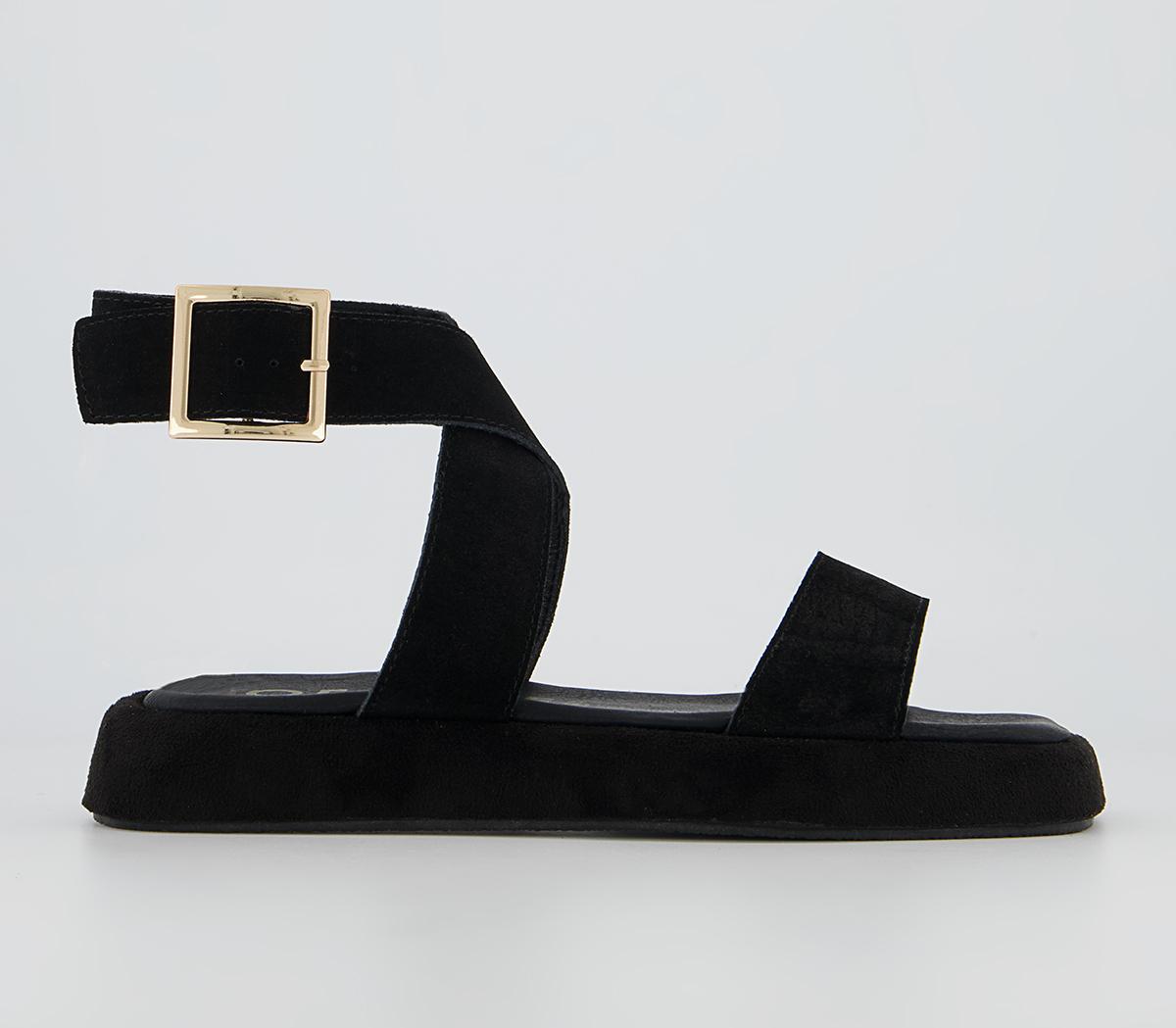 OfficeSiobhan Square Toe Buckle SandalsBlack Suede