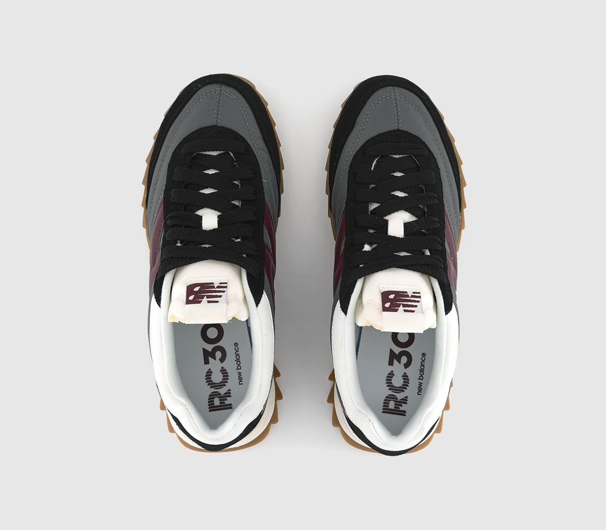 New BalanceRC30 Trainers Castlerock Black Grey Burgundy Gum