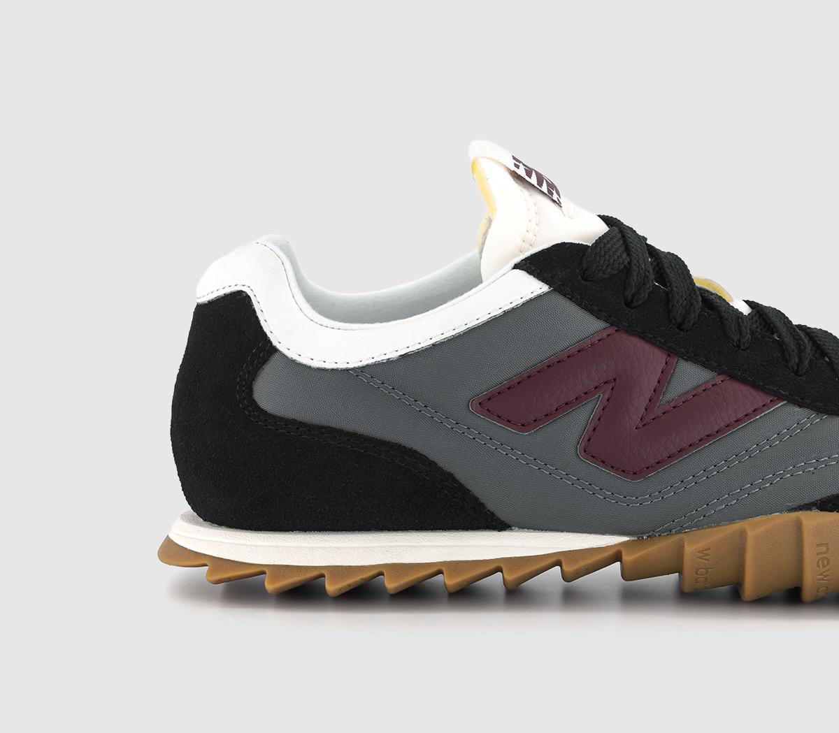 New BalanceRC30 Trainers Castlerock Black Grey Burgundy Gum