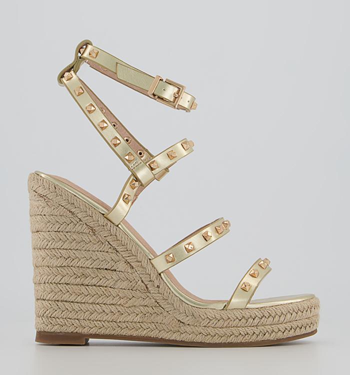 Office Heaven Studded Espadrille Wedges Gold