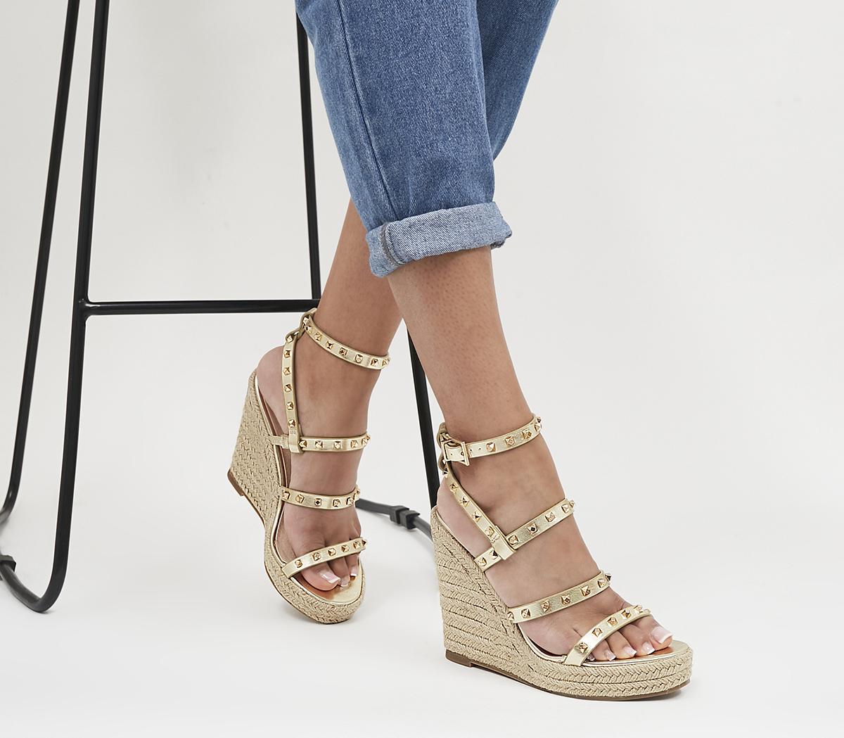 Heaven Studded Espadrille Wedges Gold In Multi