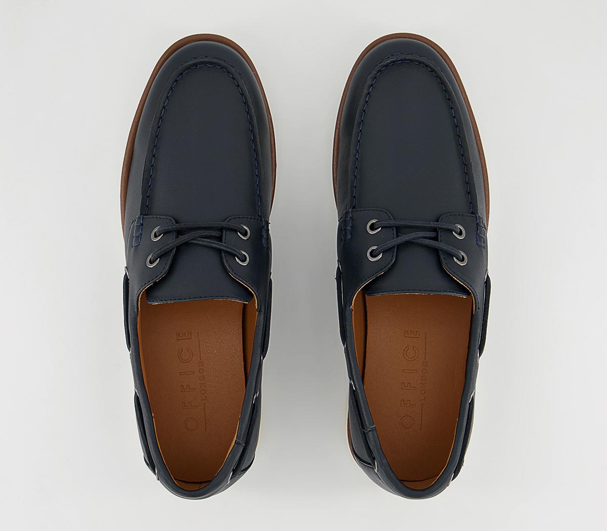 OFFICE Carlow Premium Boat Shoes Navy Leather - Men’s Smart Shoes