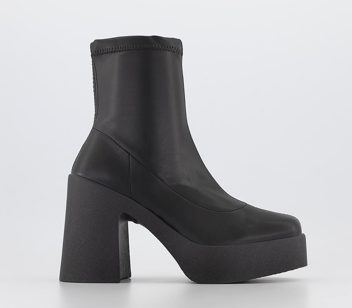 Amenna Platform Zip-up Sock Heeled Boots Black Synthetic