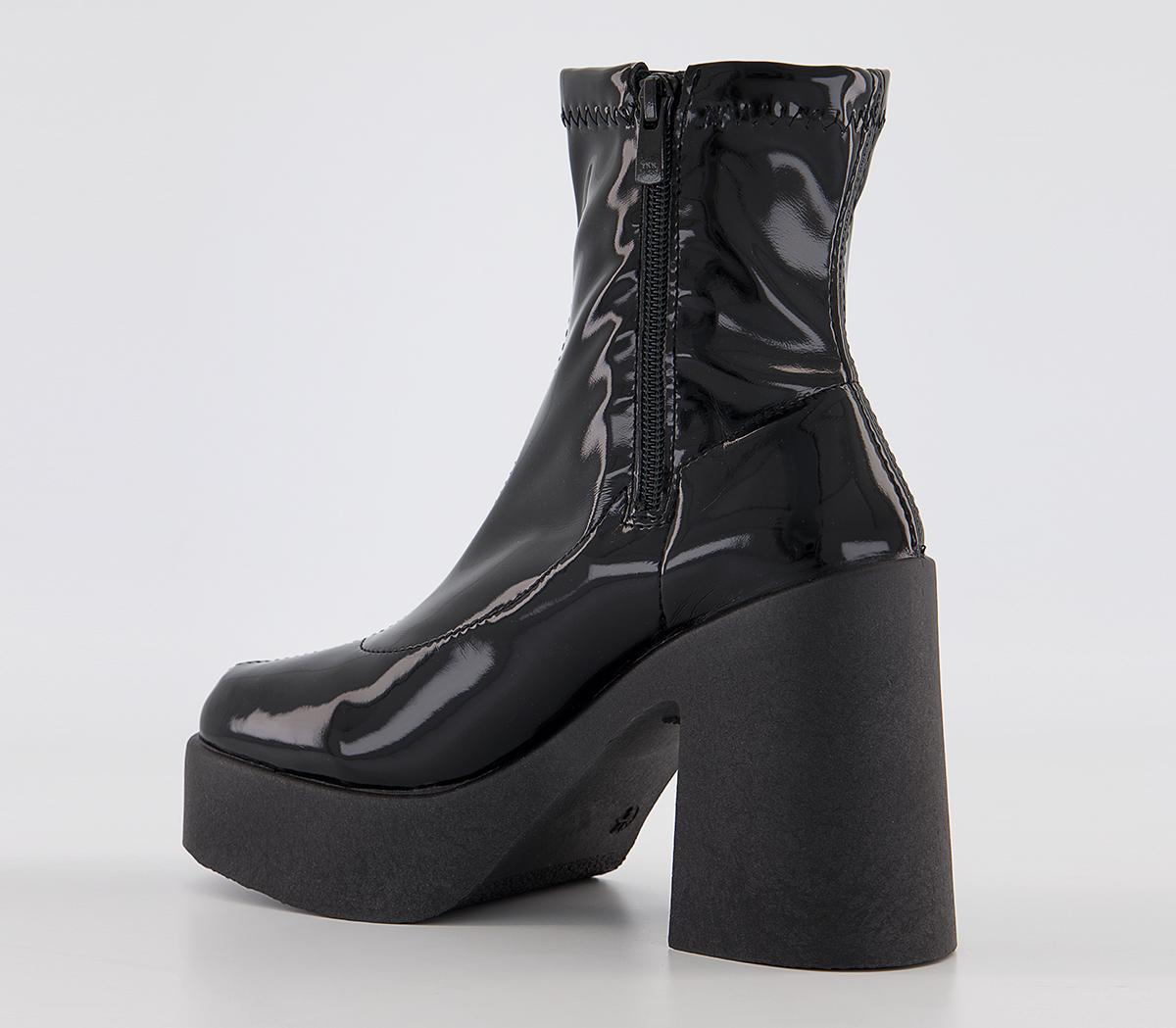 OFFICE Amenna Sock Heeled Boots Black Patent Women's Ankle Boots